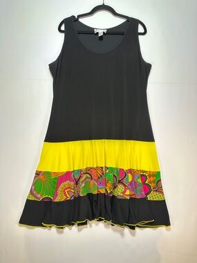 Joseph Ribkoff Jersey Tank Dress Black Colorblock Paisley Panel Size 18